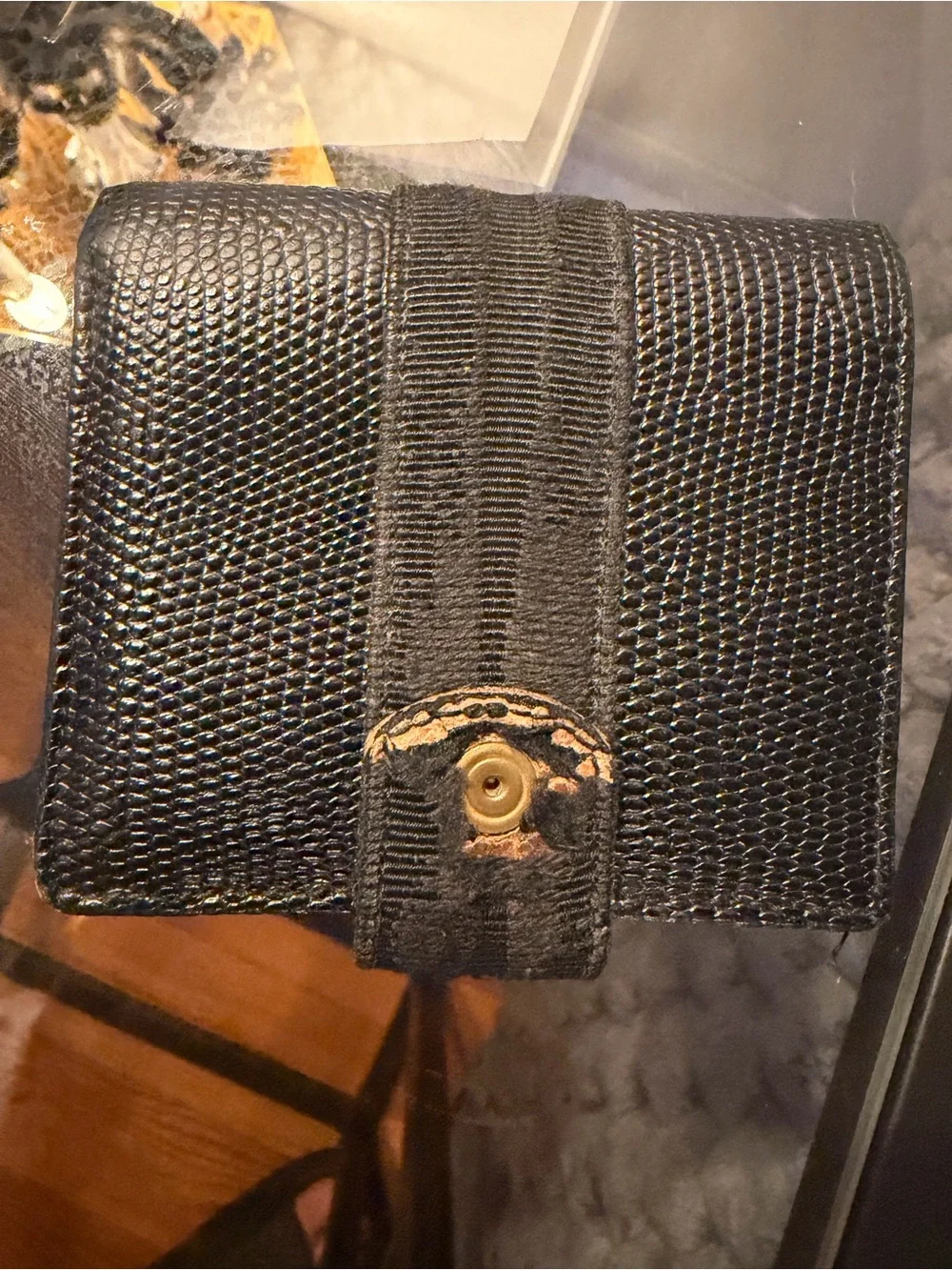 Salvatore Ferragamo Black Textured Leather Wallet with Silver Buckle